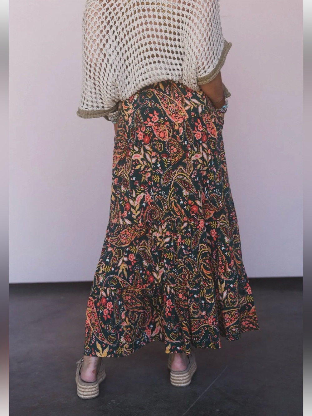 New: Three Bird Nest “Happy Tiers” Boho Mixed Print Tiered Flowy Maxi Skirt• S - Picture 5 of 9